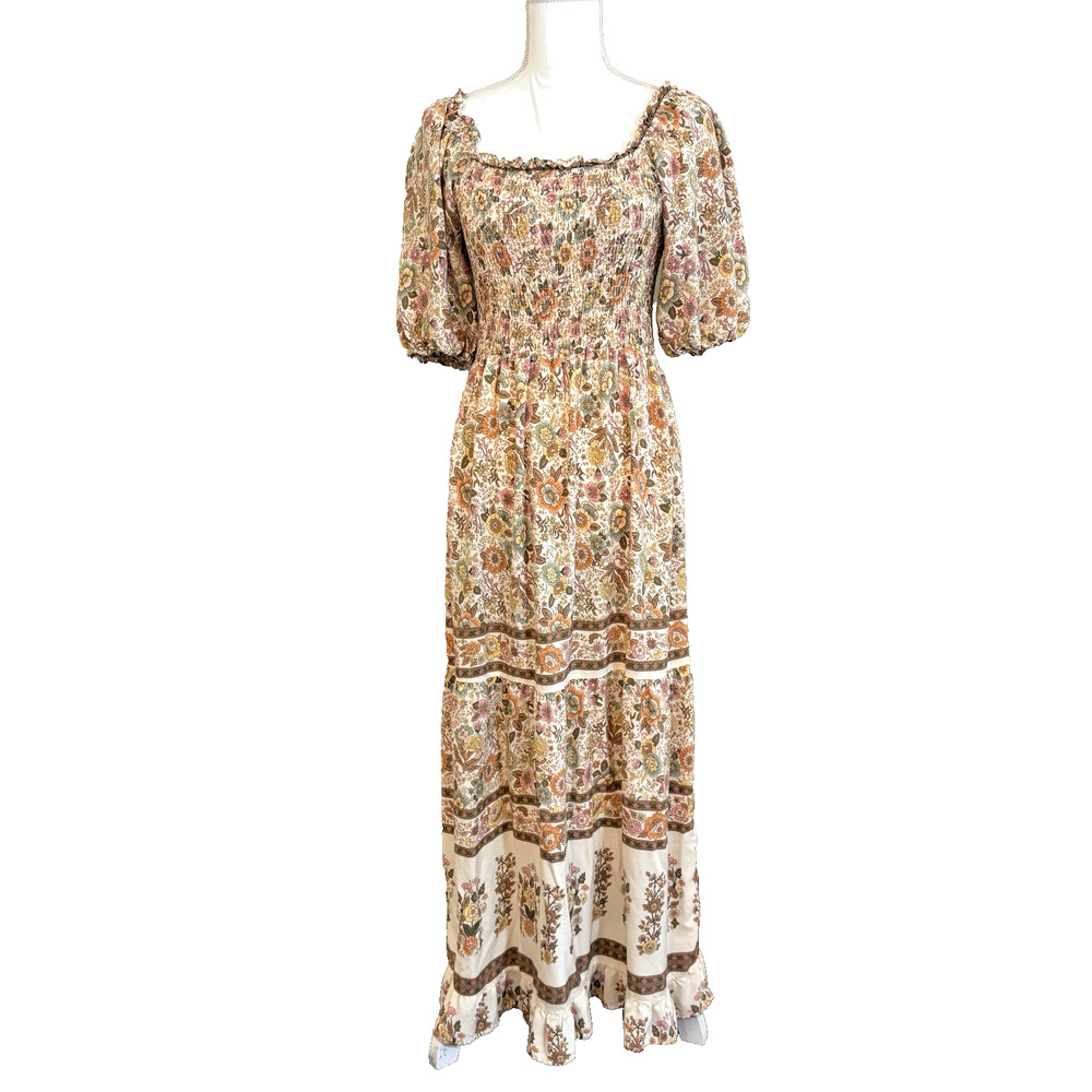 Kindred Anthropologie Maxi Milkmaid Dress Country Prairie Smocked Boho, Size XL